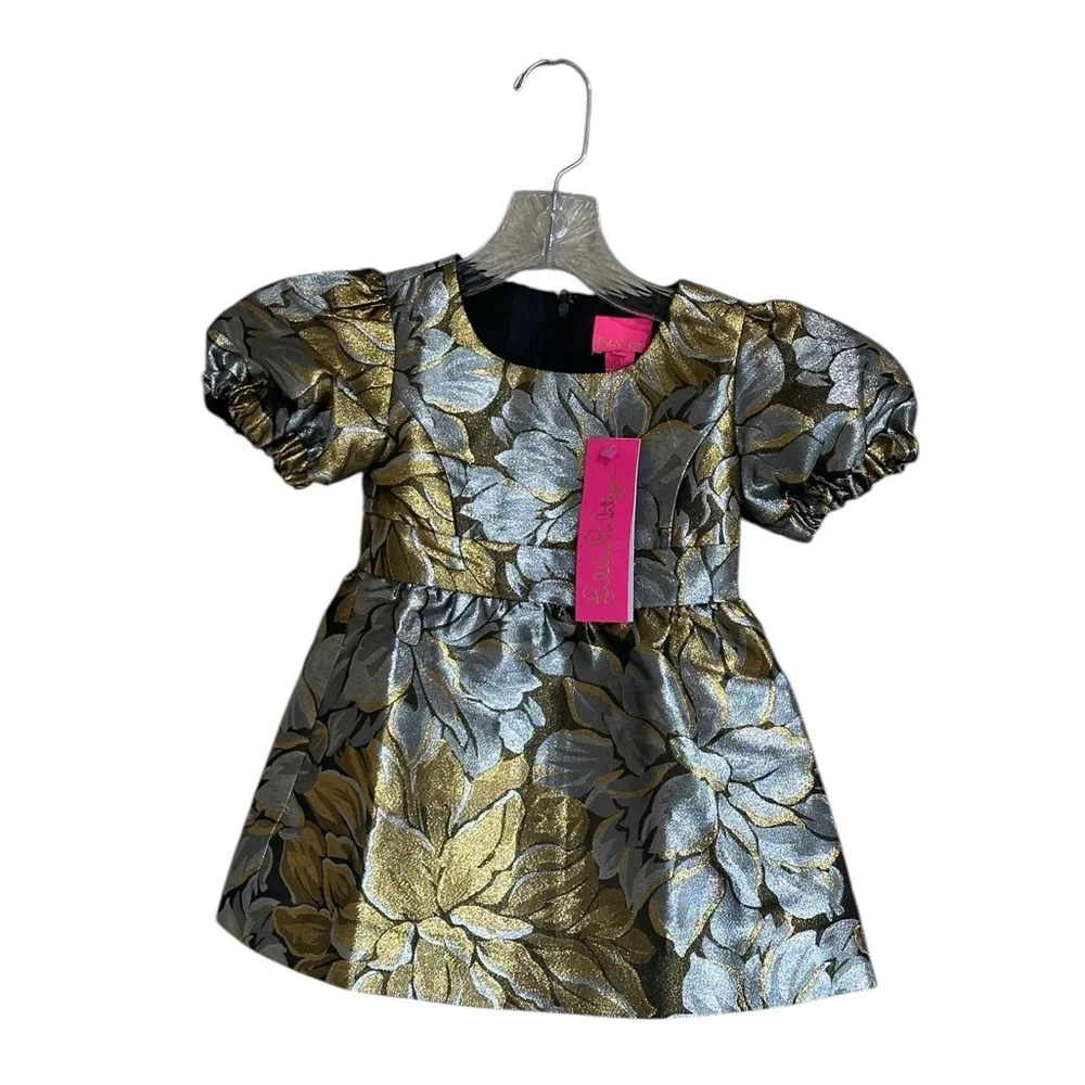NWT Lilly Pulitzer Girls Mini Priyanka Dress Gold Floral Birthday Photoshoot 2
